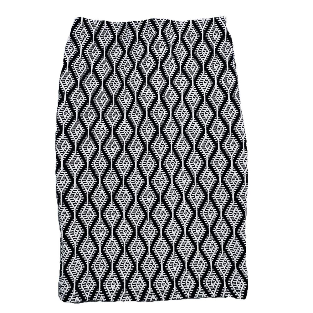 New ZARA Black White Geometric Knit Pencil Skirt L Office Classic